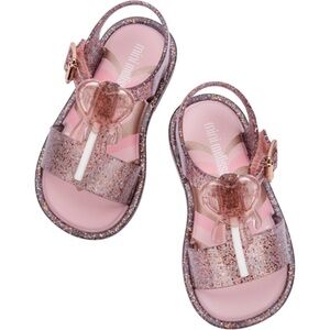 Mini Melissa Pink Glitter Heart Jelly Sandals for Kids